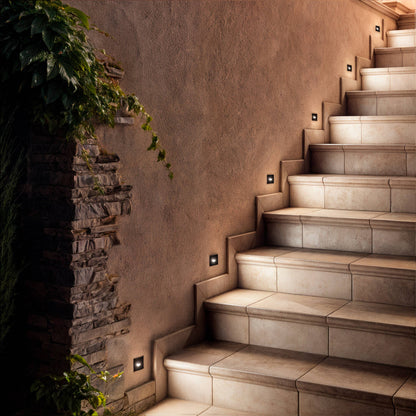 Baliza Exterior LED 2W Empotrable Aluminio Pared Cuadrado Negro Guell