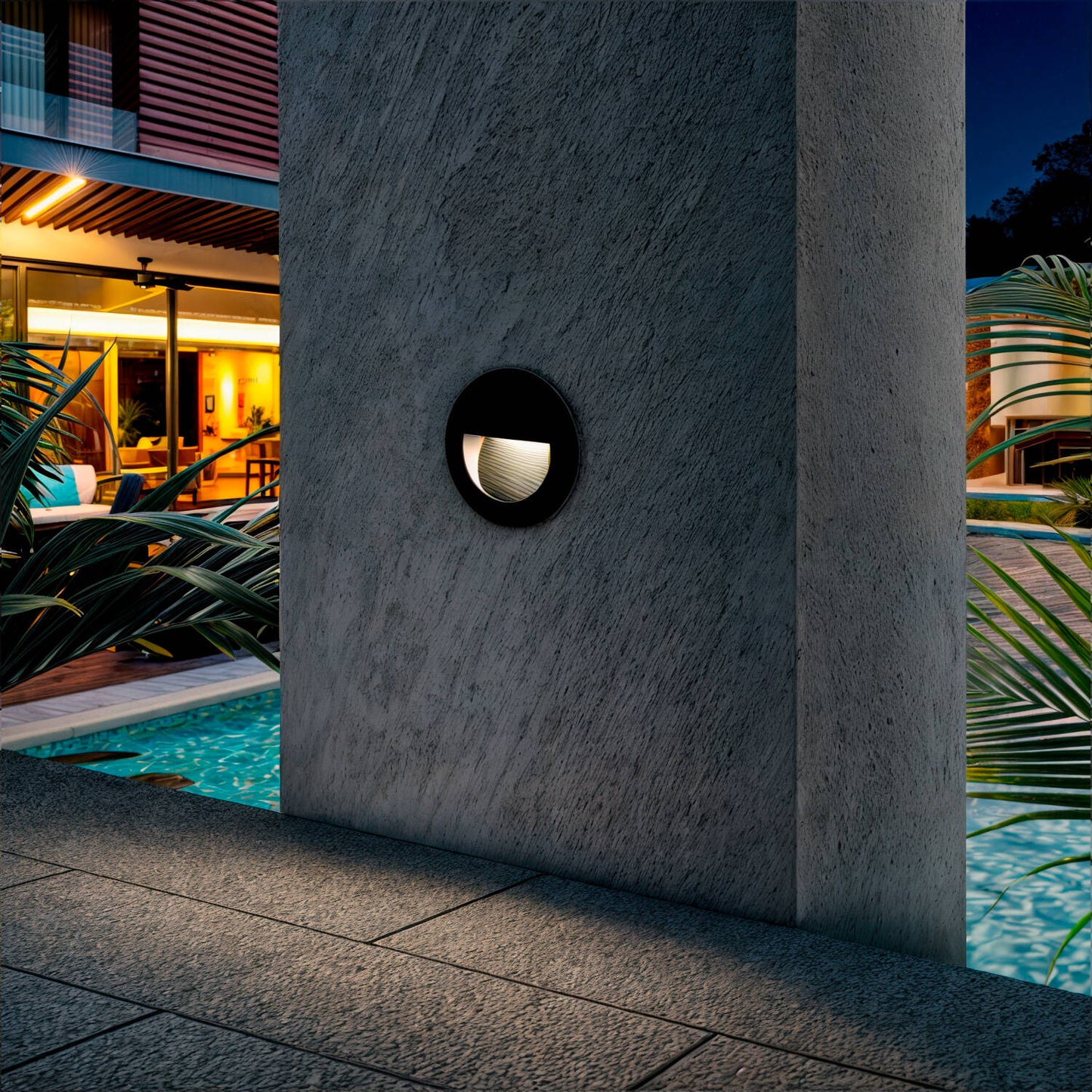 Baliza Exterior LED 3W Empotrable Aluminio Pared Circular Negro Olite