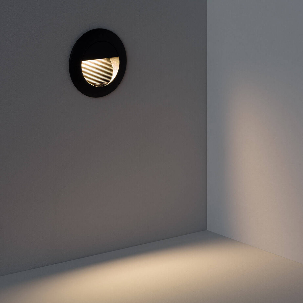 Baliza Exterior LED 3W Empotrable Aluminio Pared Circular Negro Olite