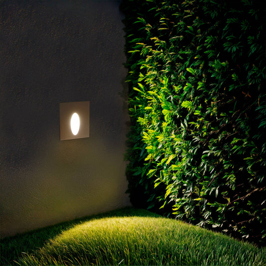 Baliza Exterior LED 3W Empotrable Aluminio Pared Cuadrado Blanco Oval Olite