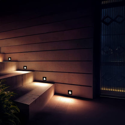 Baliza Exterior LED 3W Empotrable Pared Cuadrado Aluminio Negro Coney