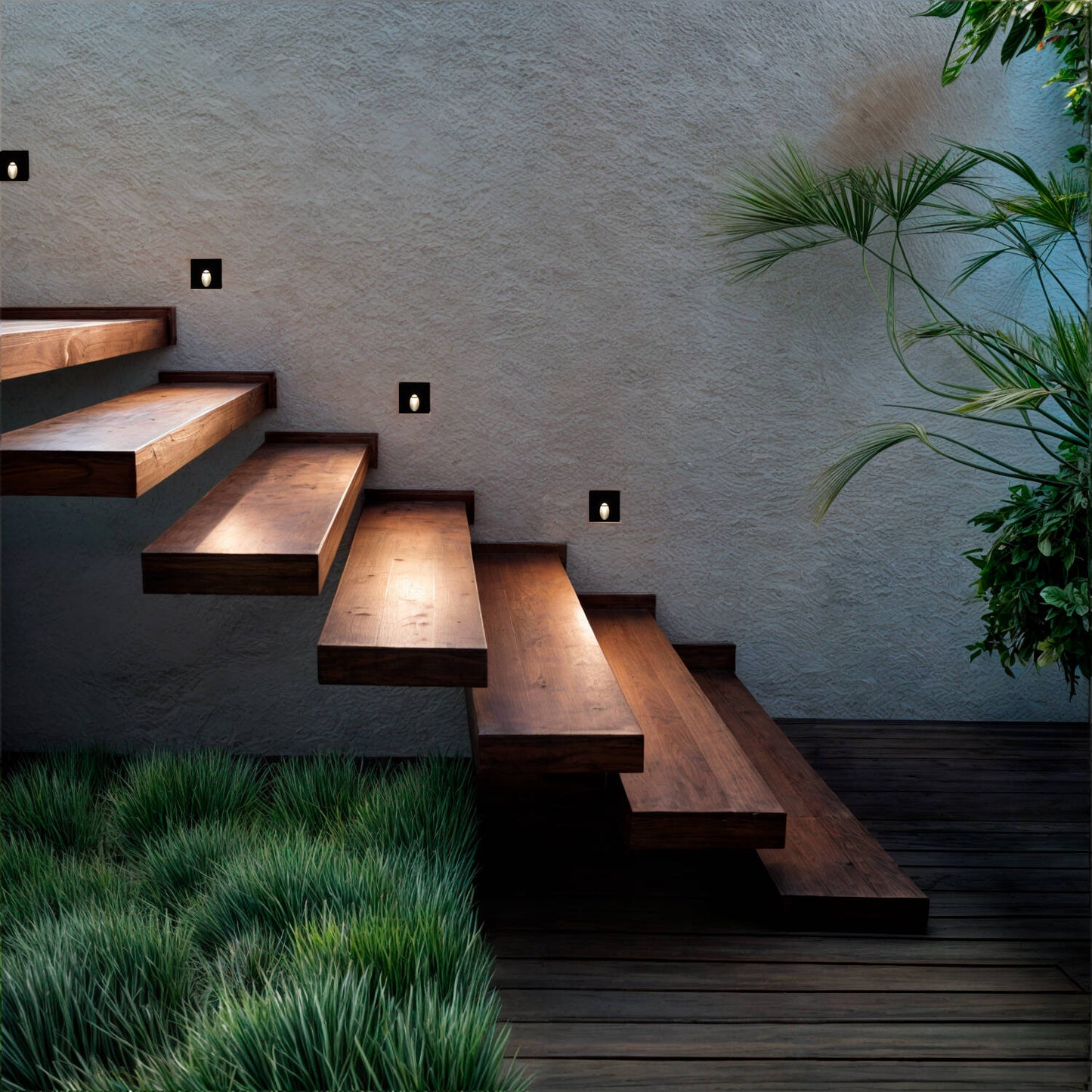 Baliza Exterior LED 3W Empotrable Pared Cuadrado Aluminio Negro Ellis