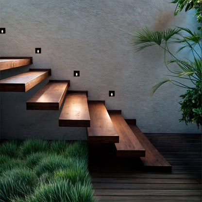 Baliza Exterior LED 3W Empotrable Pared Cuadrado Aluminio Negro Ellis