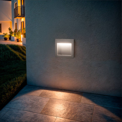 Baliza Exterior LED 4W Empotrable Pared Cuadrado Aluminio Blanco Natt