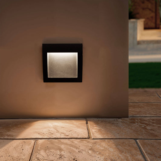 Baliza Exterior LED 4W Empotrable Pared Cuadrado Aluminio Negro Natt