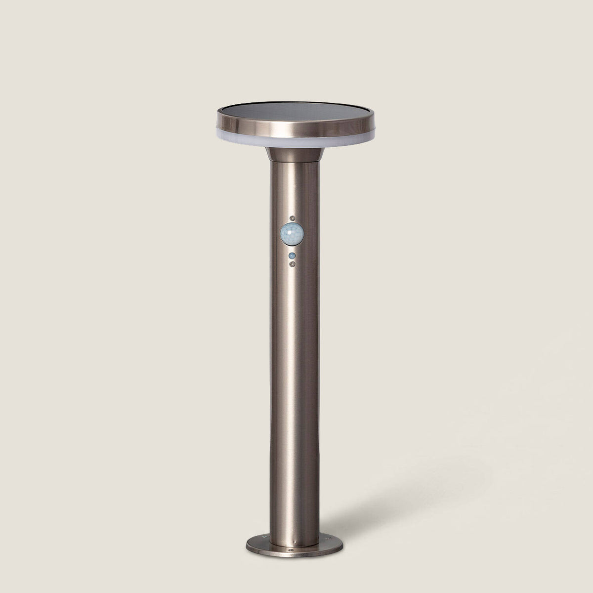 Baliza Solar Exterior LED 6W Superficie Pie 45cm con Detector de Movimiento Helios Inox