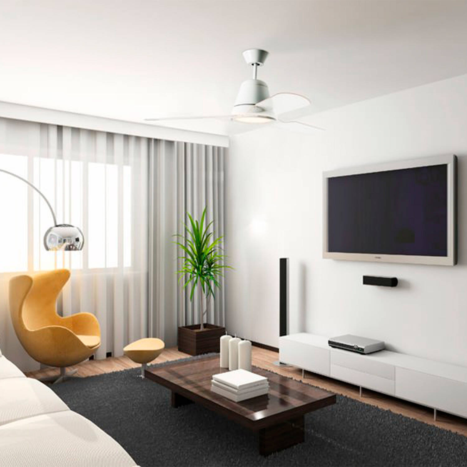 Ventilador de Techo Silencioso Tiga Blanco DC 132cm Motor DC LEDS-C4 30-3249-CF-M1