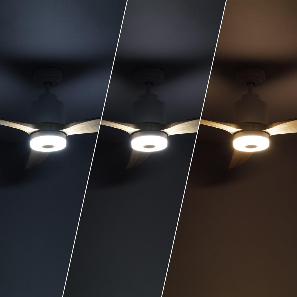 Ventilador de Techo Silencioso Mersin Blanco Madera 132cm Motor DC para Exterior