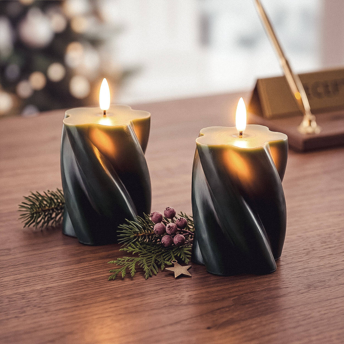 Dos Velas de Cera Decorativa LED con Diseño Ondulado Velia