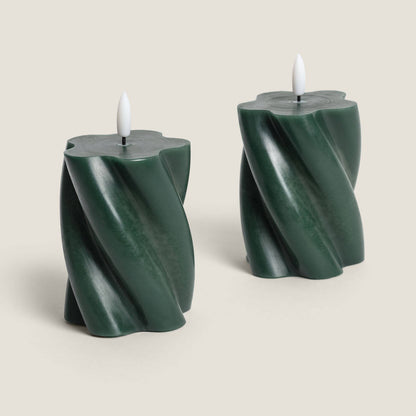 Dos Velas de Cera Decorativa LED con Diseño Ondulado Velia