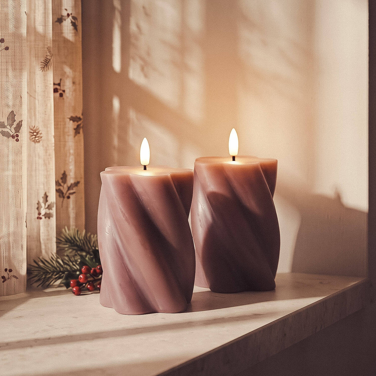 Dos Velas de Cera Decorativa LED con Diseño Ondulado Velia