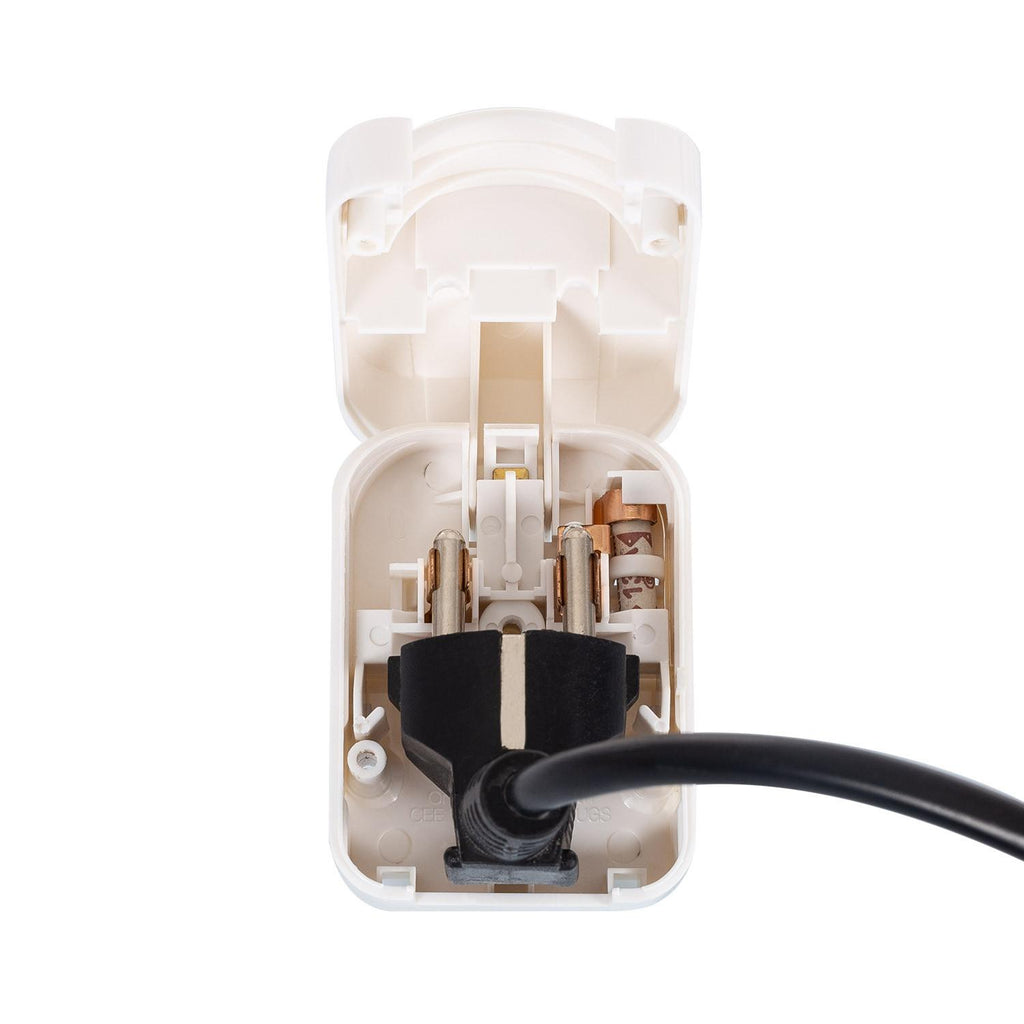 Adaptador Enchufe Tipo F (EU) Cabezal Ancho Con Cable Bajo a Enchufe Tipo G (UK)