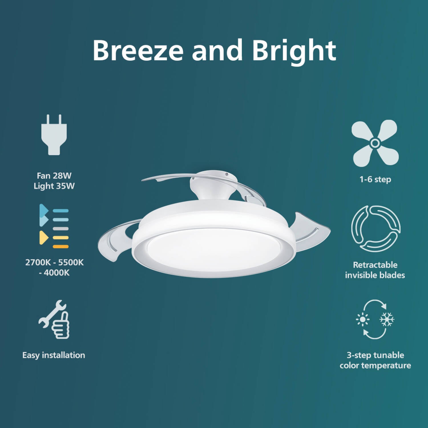 Ventilador de techo Silencioso Bliss 51cm Motor DC PHILIPS 929004081601