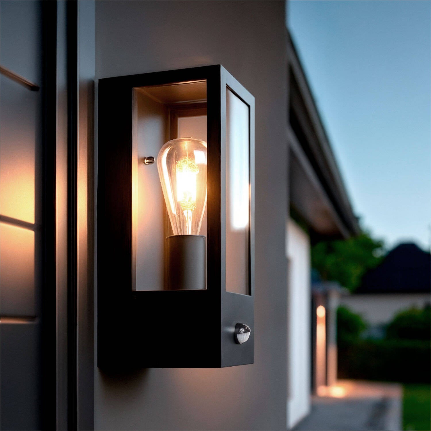 Aplique de Pared Exterior Acero Inoxidable y Cristal con Detector de Movimiento Gakom