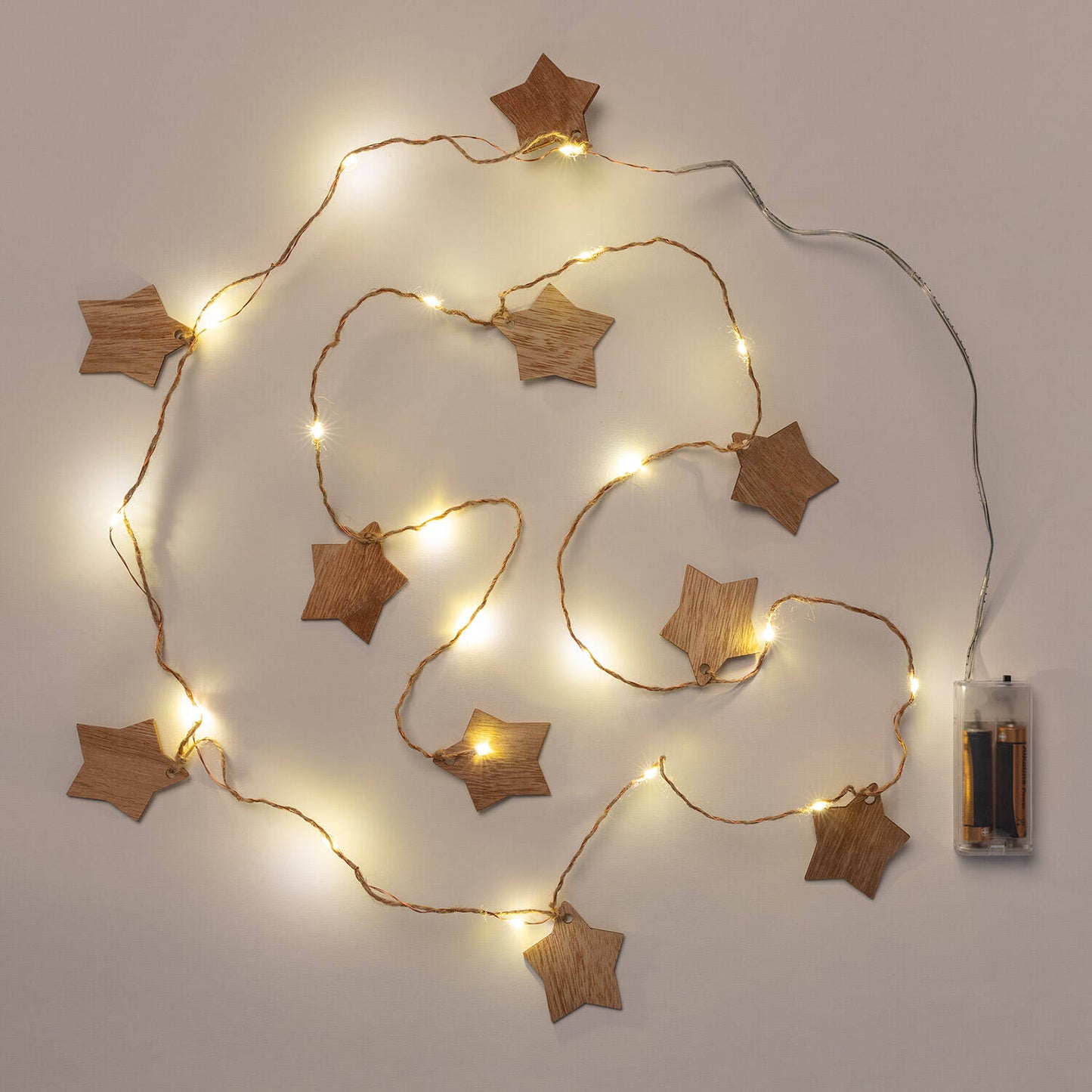 Guirnalda de Luces LED Estrella Madera con Batería 2,2m