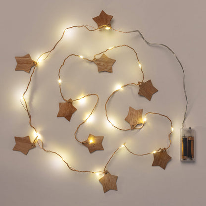 Guirnalda de Luces LED Estrella Madera con Batería 2,2m