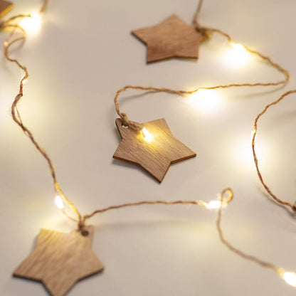 Guirnalda de Luces LED Estrella Madera con Batería 2,2m