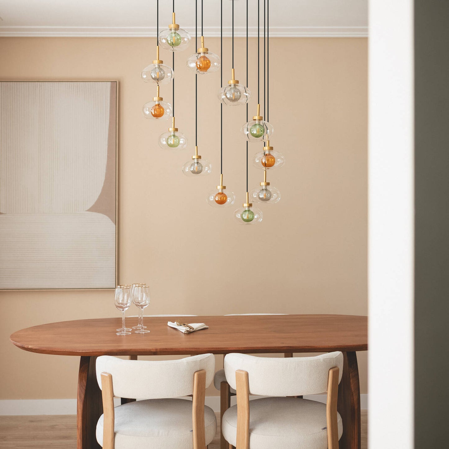 Lámpara Colgante Aluminio y Cristal Hassi 12 Focos