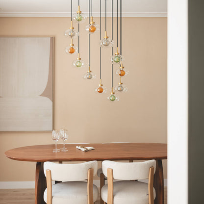Lámpara Colgante Aluminio y Cristal Hassi 12 Focos