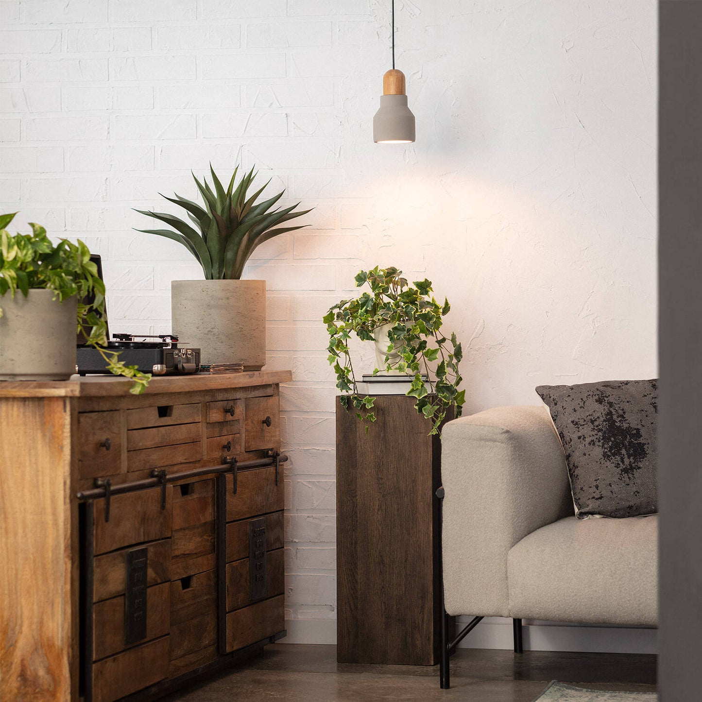 Lámpara Colgante Hormigón y Madera Luster