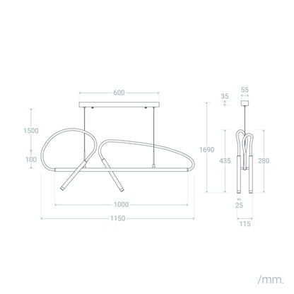 Lámpara Colgante Lineal LED 46W Metal y Silicona Ginnie