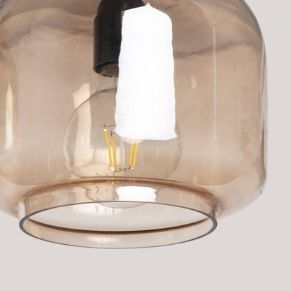 Lámpara Colgante Madera y Cristal Amber Dallas 2 Focos  ILUZZIA