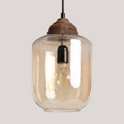 Lámpara Colgante Madera y Cristal Amber Dallas  ILUZZIA
