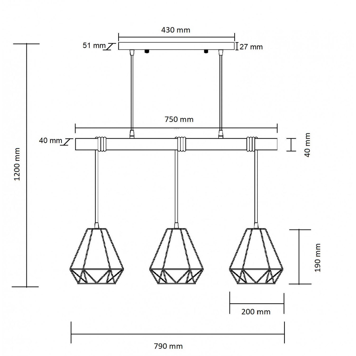 Lámpara Colgante Metal Sardo 3 Focos