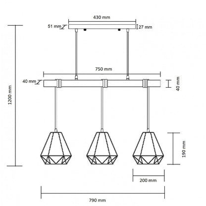 Lámpara Colgante Metal Sardo 3 Focos