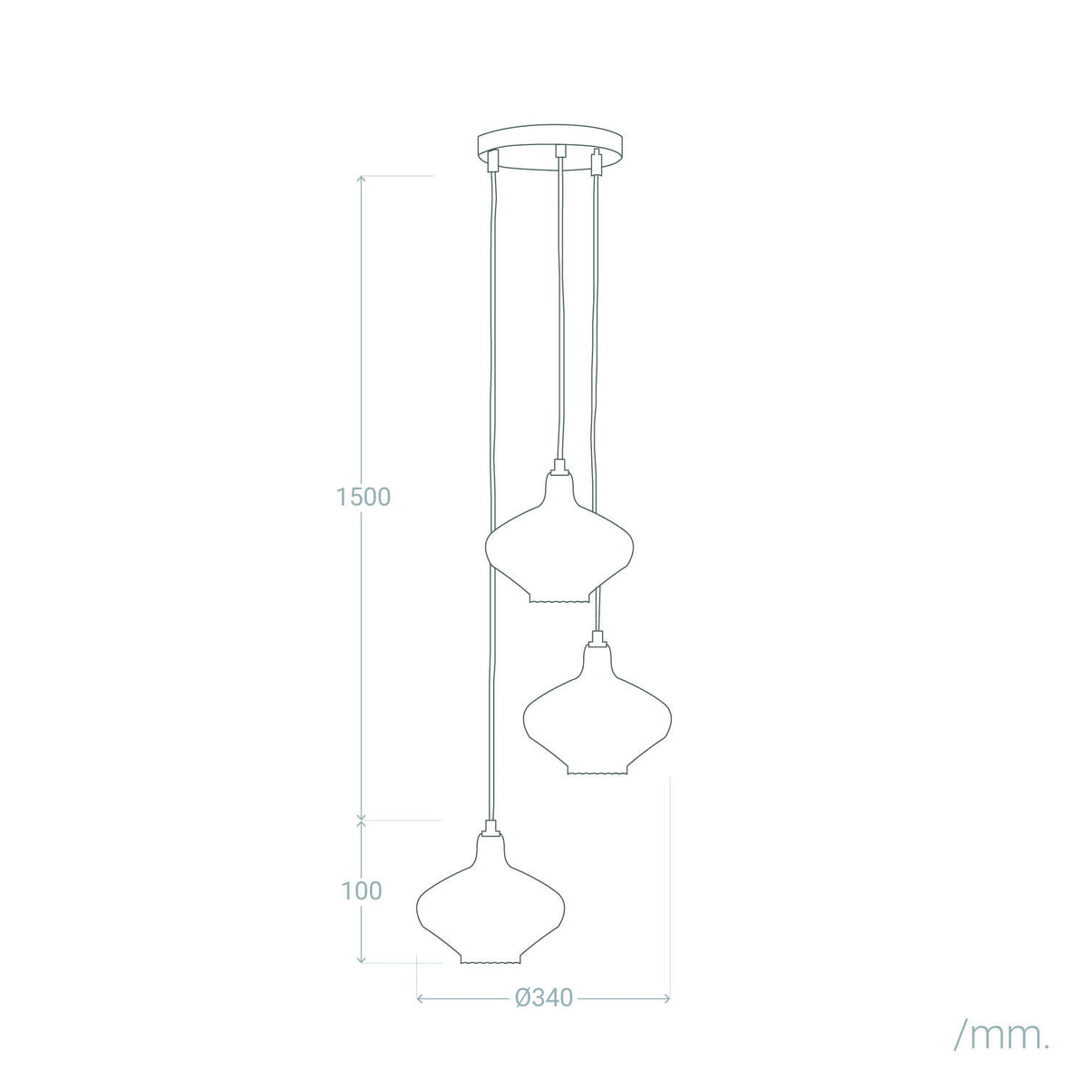 Lámpara Colgante Metal y Cristal Blas 3 Focos