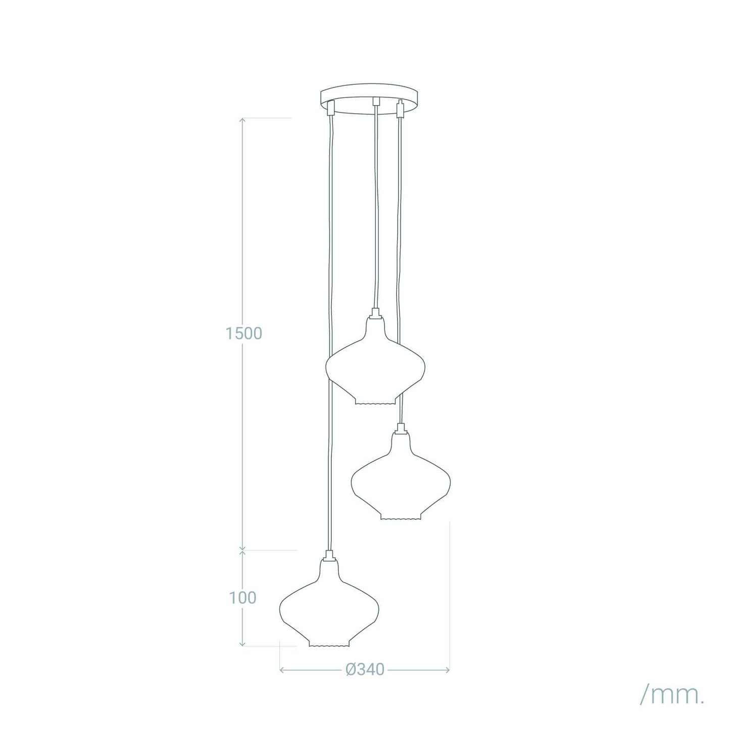 Lámpara Colgante Metal y Cristal Blas 3 Focos