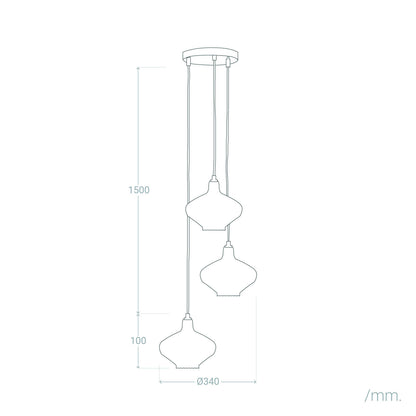 Lámpara Colgante Metal y Cristal Blas 3 Focos