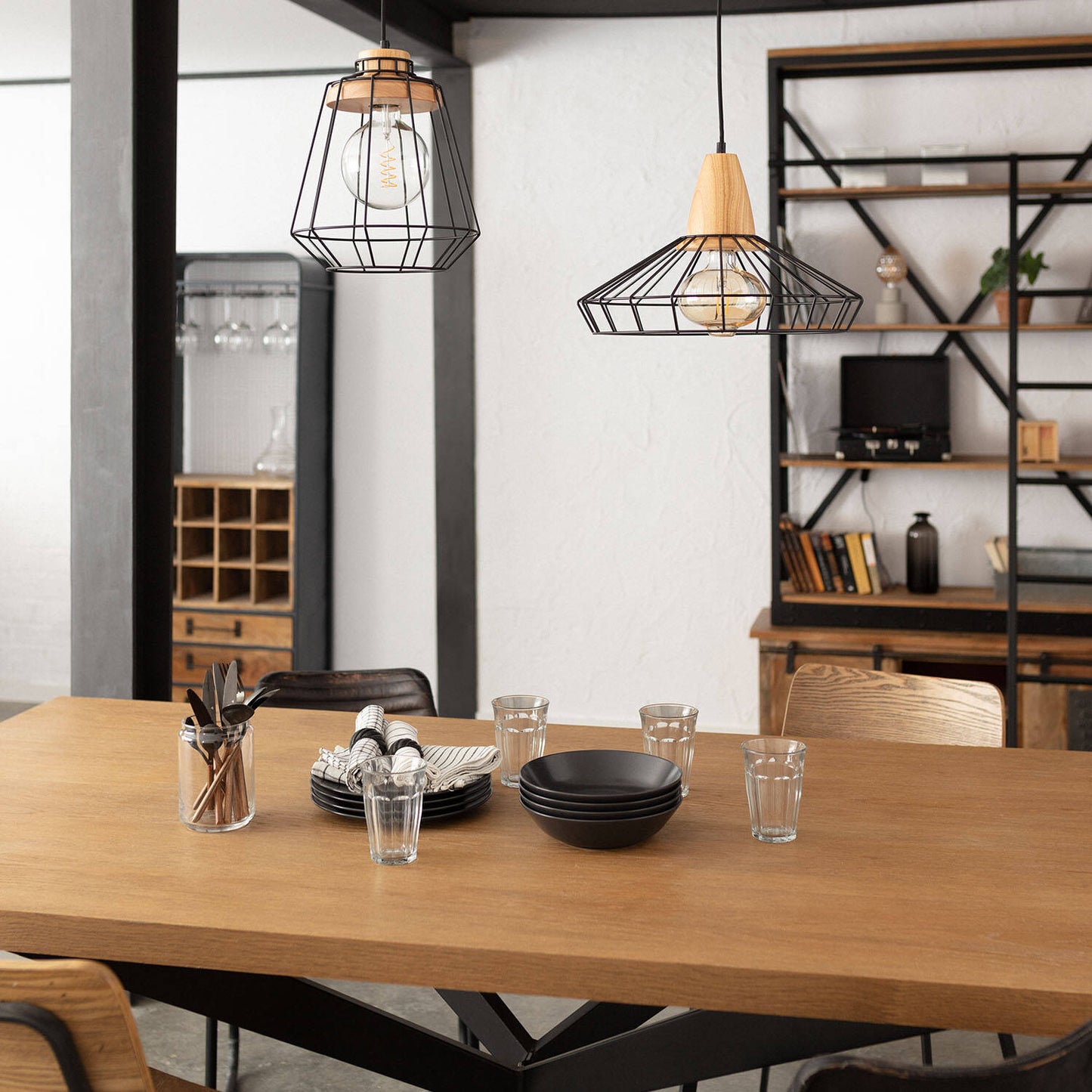 Lámpara Colgante Metal y Madera Keler