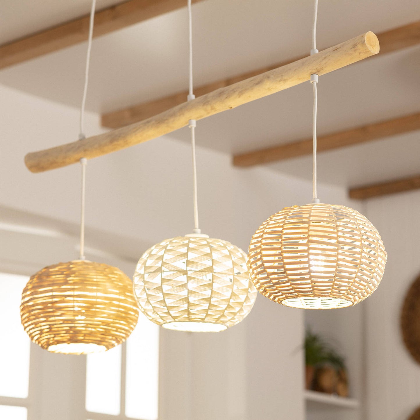 Lámpara Colgante Ratán y Madera Linfen