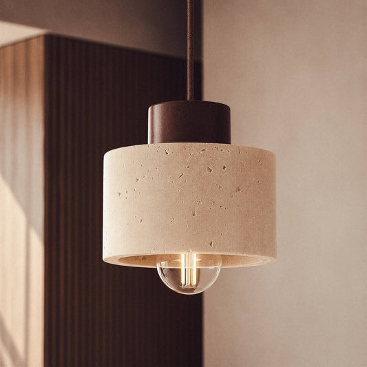 Lámpara Colgante Travertino y Madera Enzo