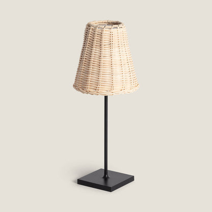 Lámpara de Mesa LED Portátil Exterior con Batería USB Recargable Aluminio y Ratán Medinilla