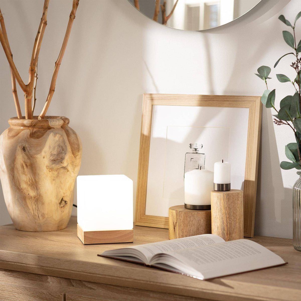 Lámpara de Mesa de Madera y Cristal Aarhus