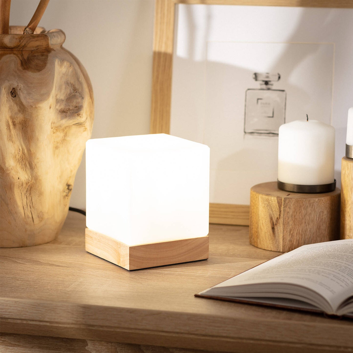 Lámpara de Mesa de Madera y Cristal Aarhus
