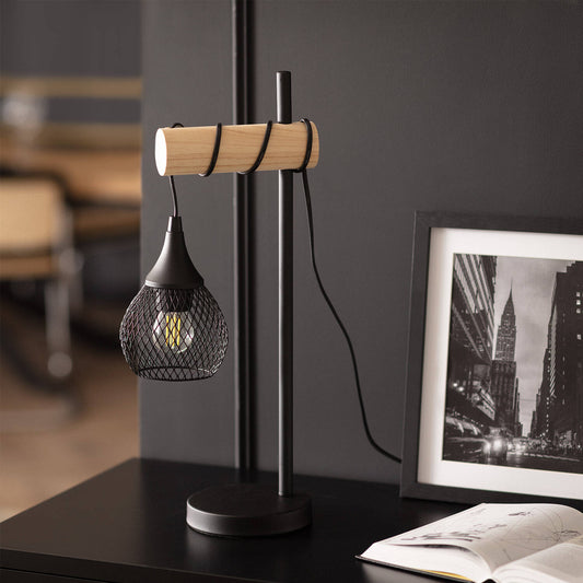 Lámpara de Mesa de Metal y Madera Monah