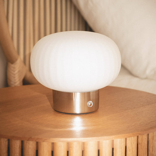 Lámpara de Mesa LED Metal y Cristal Portátil Exterior con Batería USB Recargable Aluzna