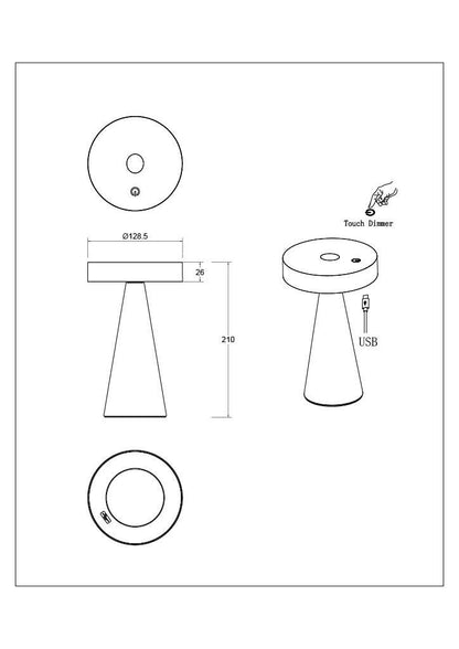 Lámpara de Mesa LED Metal Inalámbrica para Exterior Catinca