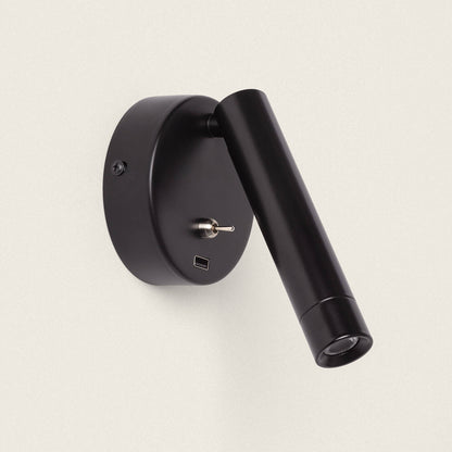 Lámpara de Pared con Luz de Lectura LED 2.5W Metal y Puerto USB Gazny