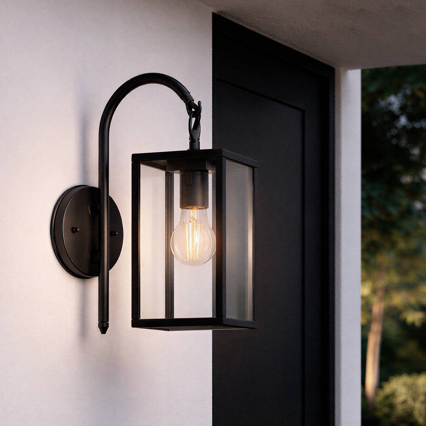 Lámpara de Pared Exterior de Aluminio y Cristal Brazo Superior Atrium Negro
