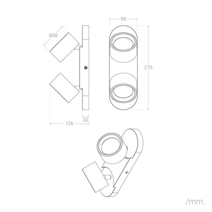 Lámpara de Pared LED 10W Metal CCT Seleccionable Cundra 2 Focos