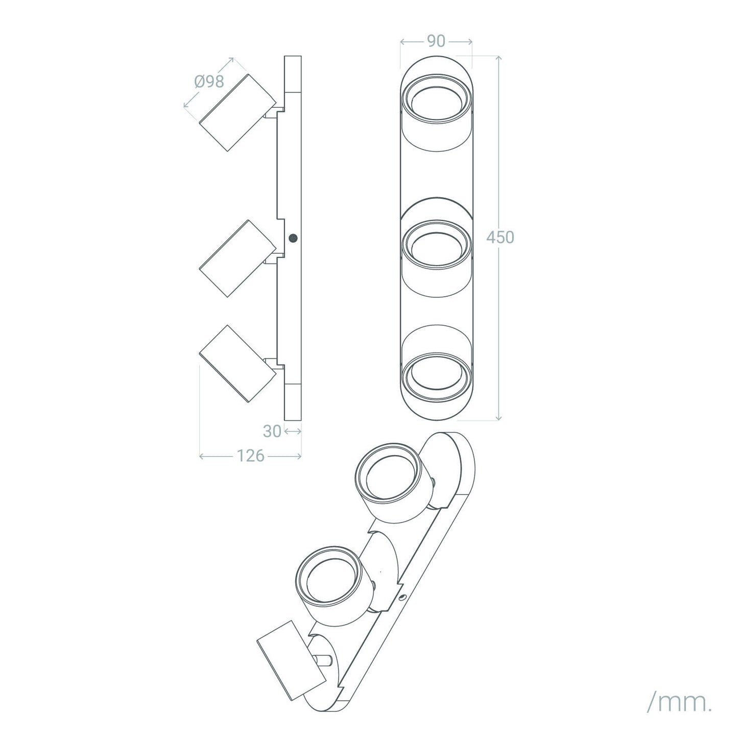 Lámpara de Pared LED 15W Metal CCT Seleccionable Cundra 3 Focos