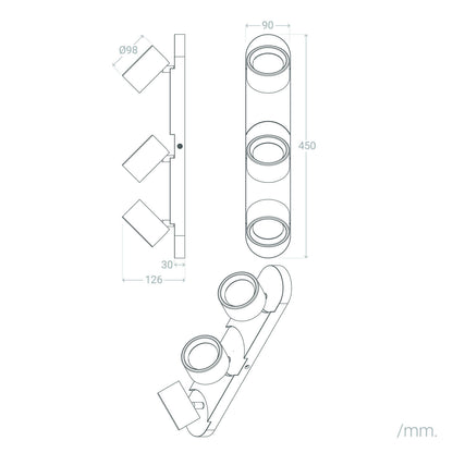 Lámpara de Pared LED 15W Metal CCT Seleccionable Cundra 3 Focos