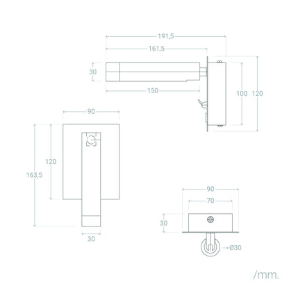 Lámpara de Pared LED 2.5W Cuadrada Metal con Puerto USB Gazny