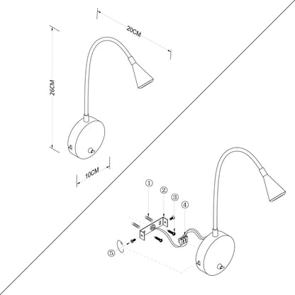 Lámpara de Pared LED 3W de Metal con Interruptor Koiné