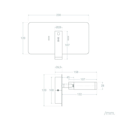 Lámpara de Pared con Luz de Lectura LED 8W Metal y Puerto USB Rossey