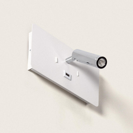 Lámpara de Pared con Luz de Lectura LED 8W Metal y Puerto USB Rossey